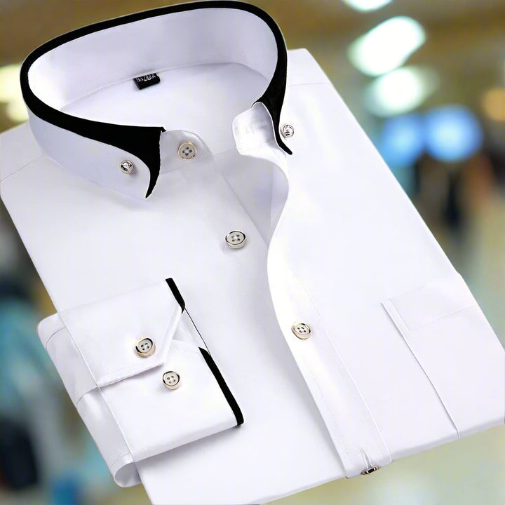 Theodore | Refined Contrast-Collar Long-Sleeve Shirt