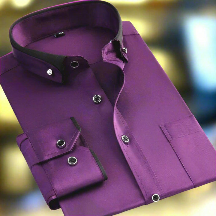 Theodore | Refined Contrast-Collar Long-Sleeve Shirt