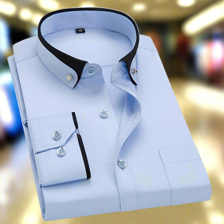 Theodore | Refined Contrast-Collar Long-Sleeve Shirt