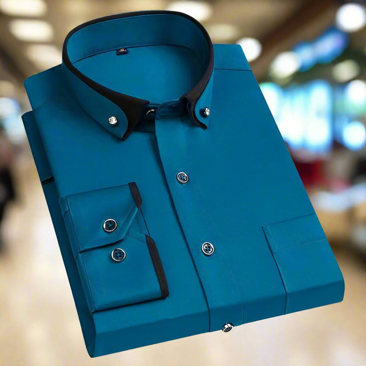 Theodore | Refined Contrast-Collar Long-Sleeve Shirt