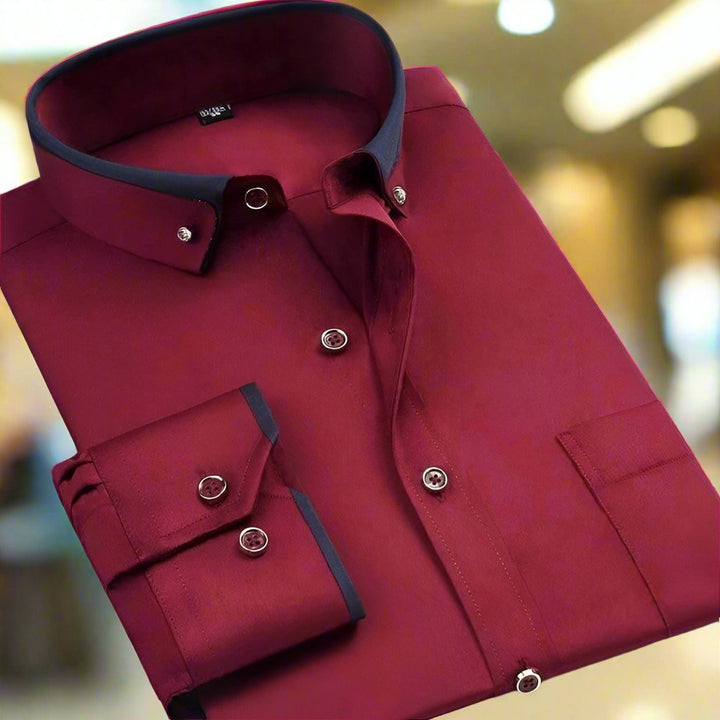 Theodore | Refined Contrast-Collar Long-Sleeve Shirt