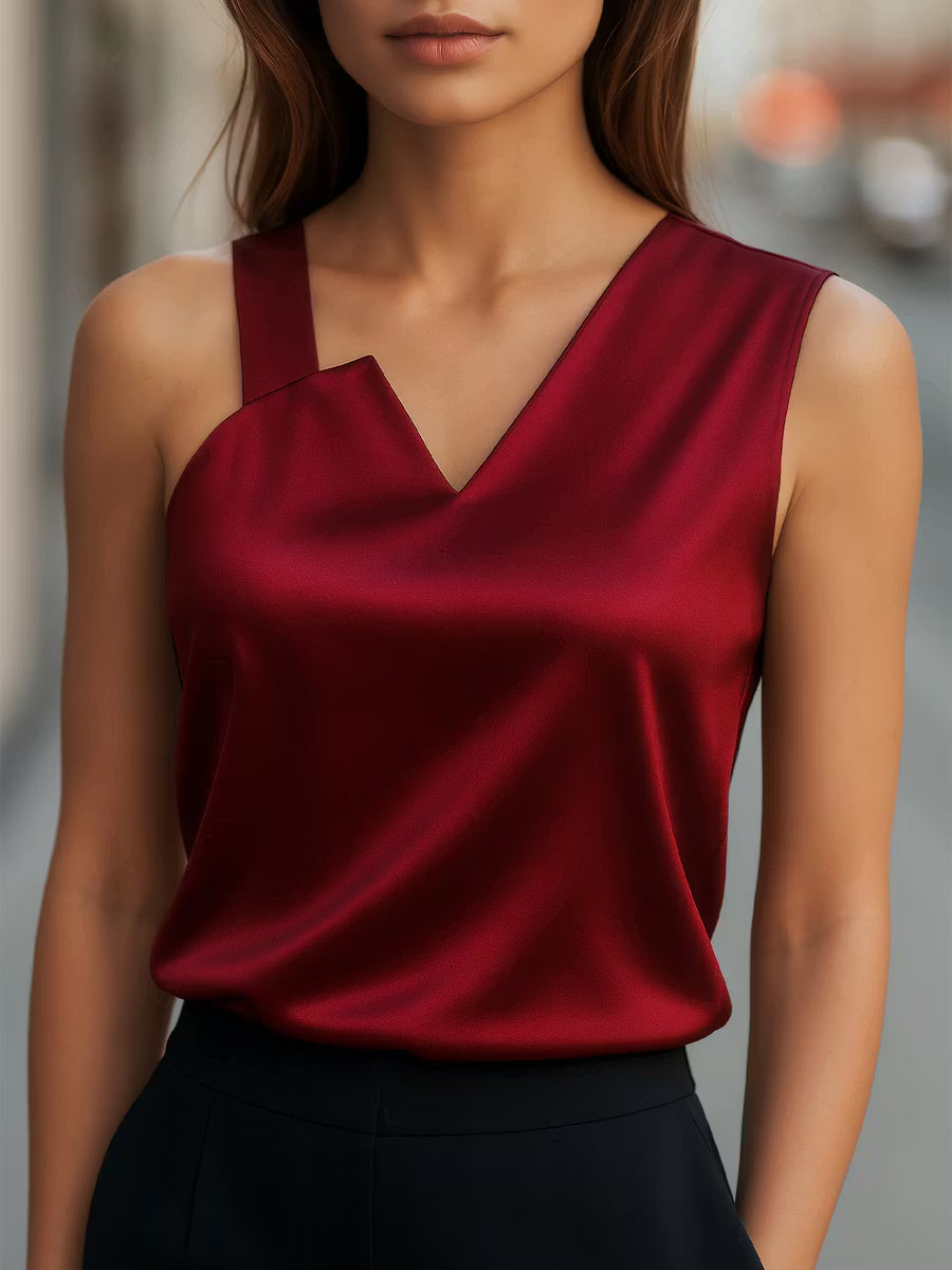 Simone | Asymmetrical Neck Sleeveless Blouse
