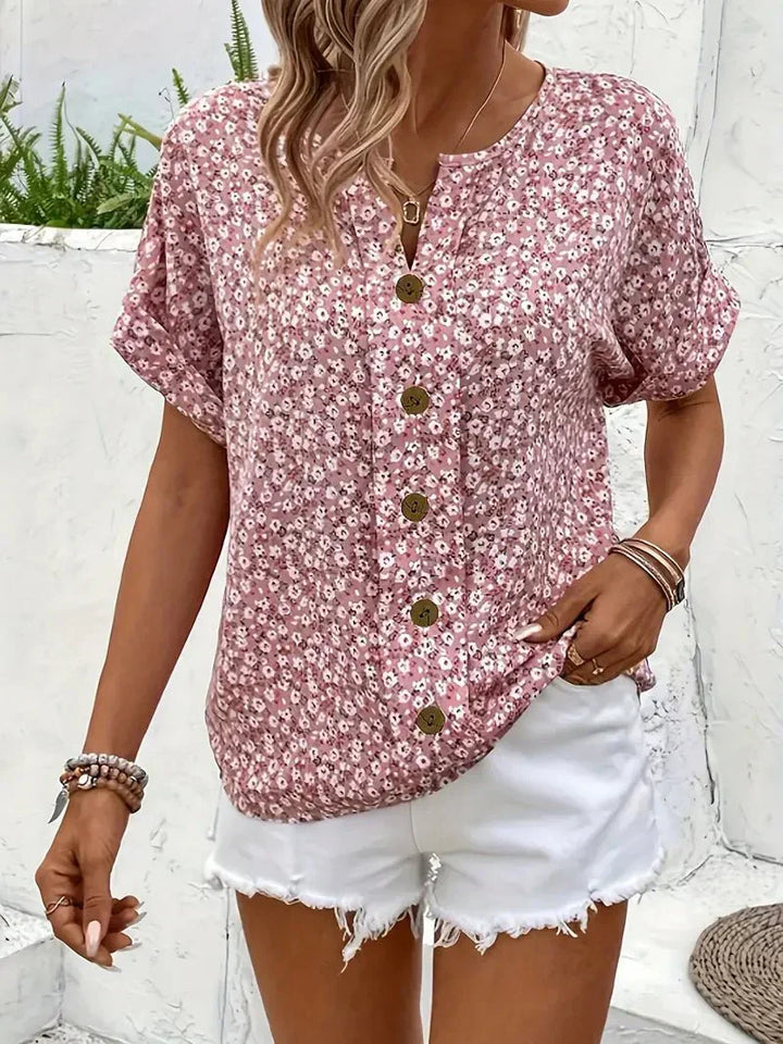 Nancy | Floral Notch-Neck Blouse