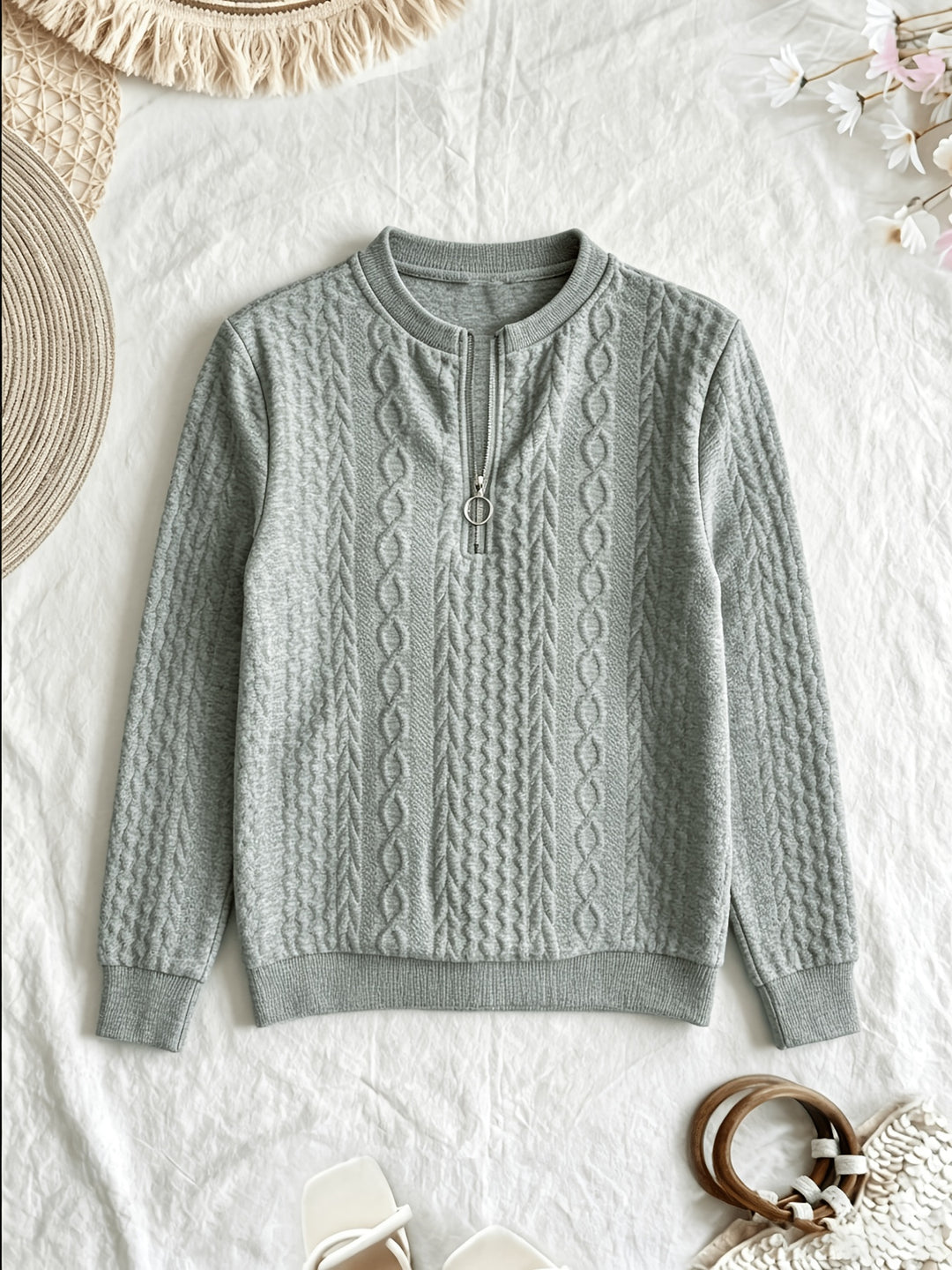 Elise | Textured Half-Zip Pullover