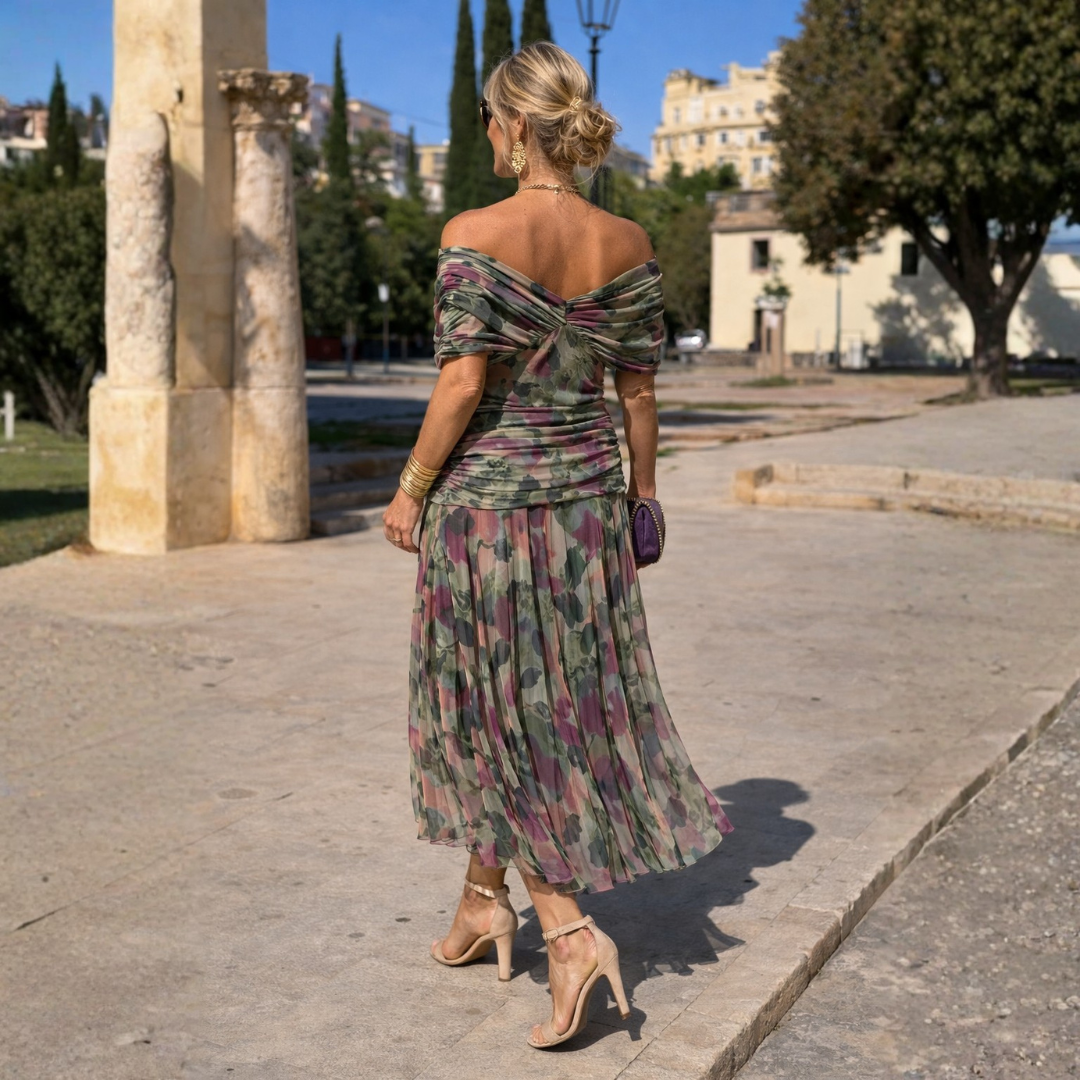 Emily | Draped Flutter-Sleeve Maxi Dress