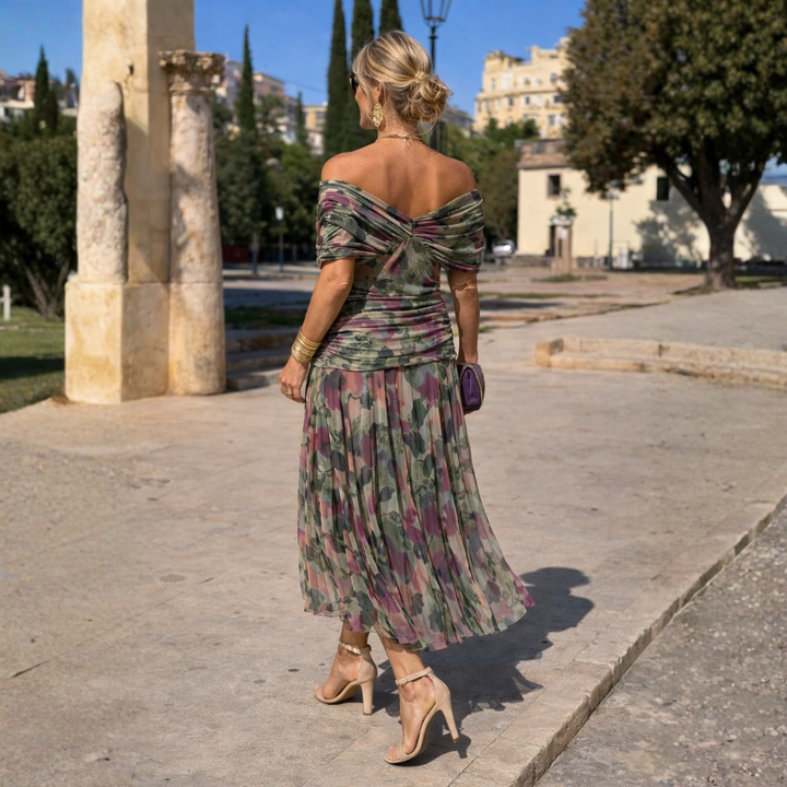 Emily | Draped Flutter-Sleeve Maxi Dress