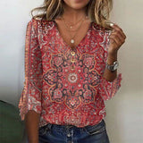 Selina | Bohemian Print V-Neck Top