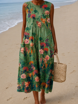 Lila | Botanical Bloom Sleeveless Midi Dress