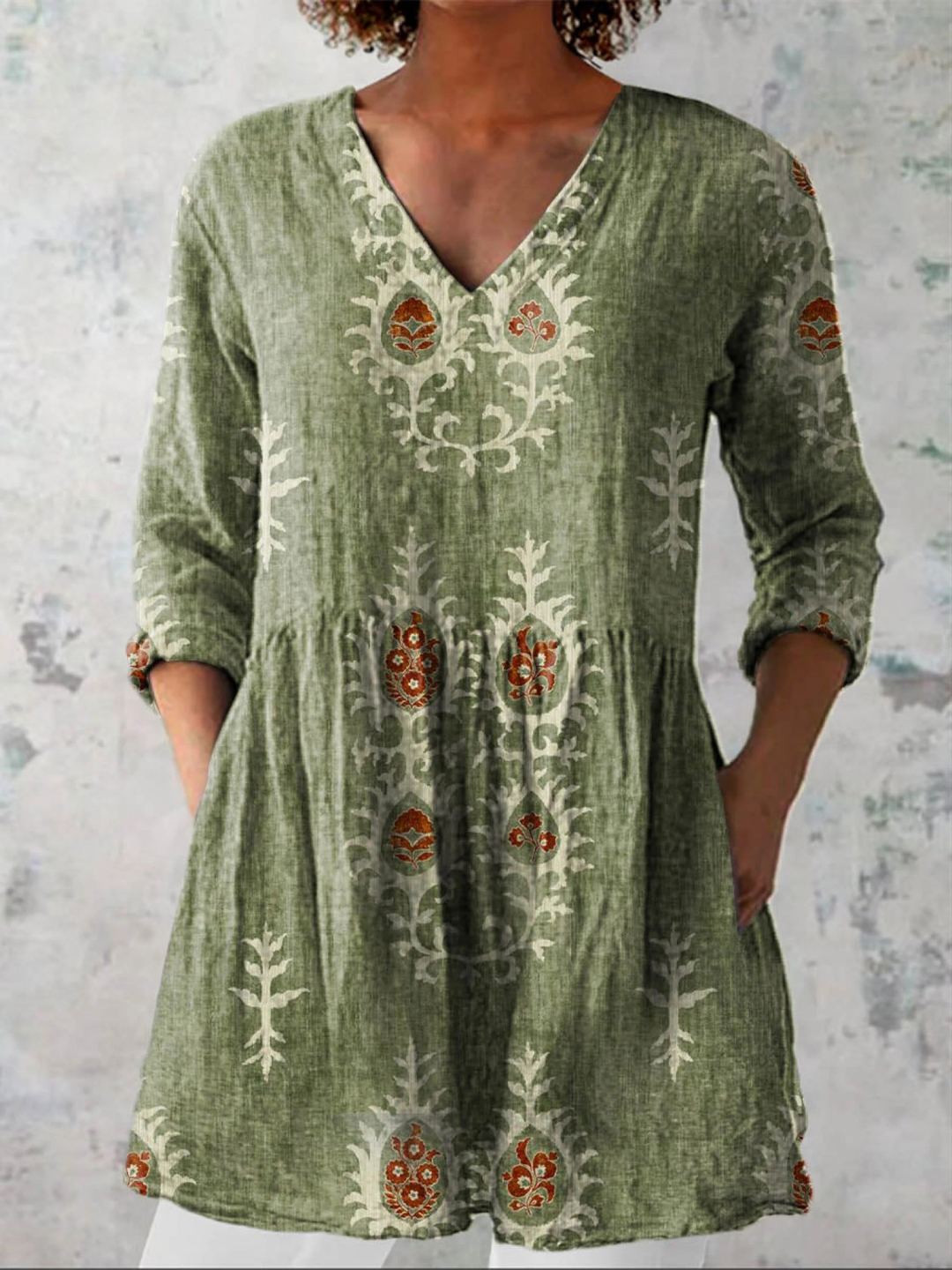 Bernice | Floral V-Neck Tunic Blouse