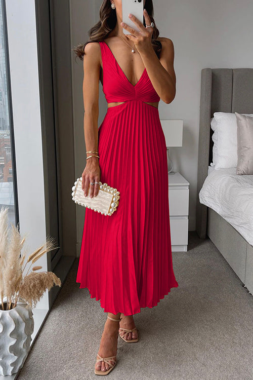 Celia | Pleated Cut-Out Midi Dress