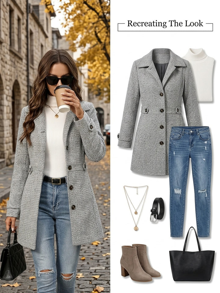 Eleanora | Waist-Defining Herringbone Coat