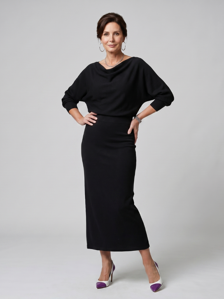 Bettany | Draped Cowl-Neck Midi Dress