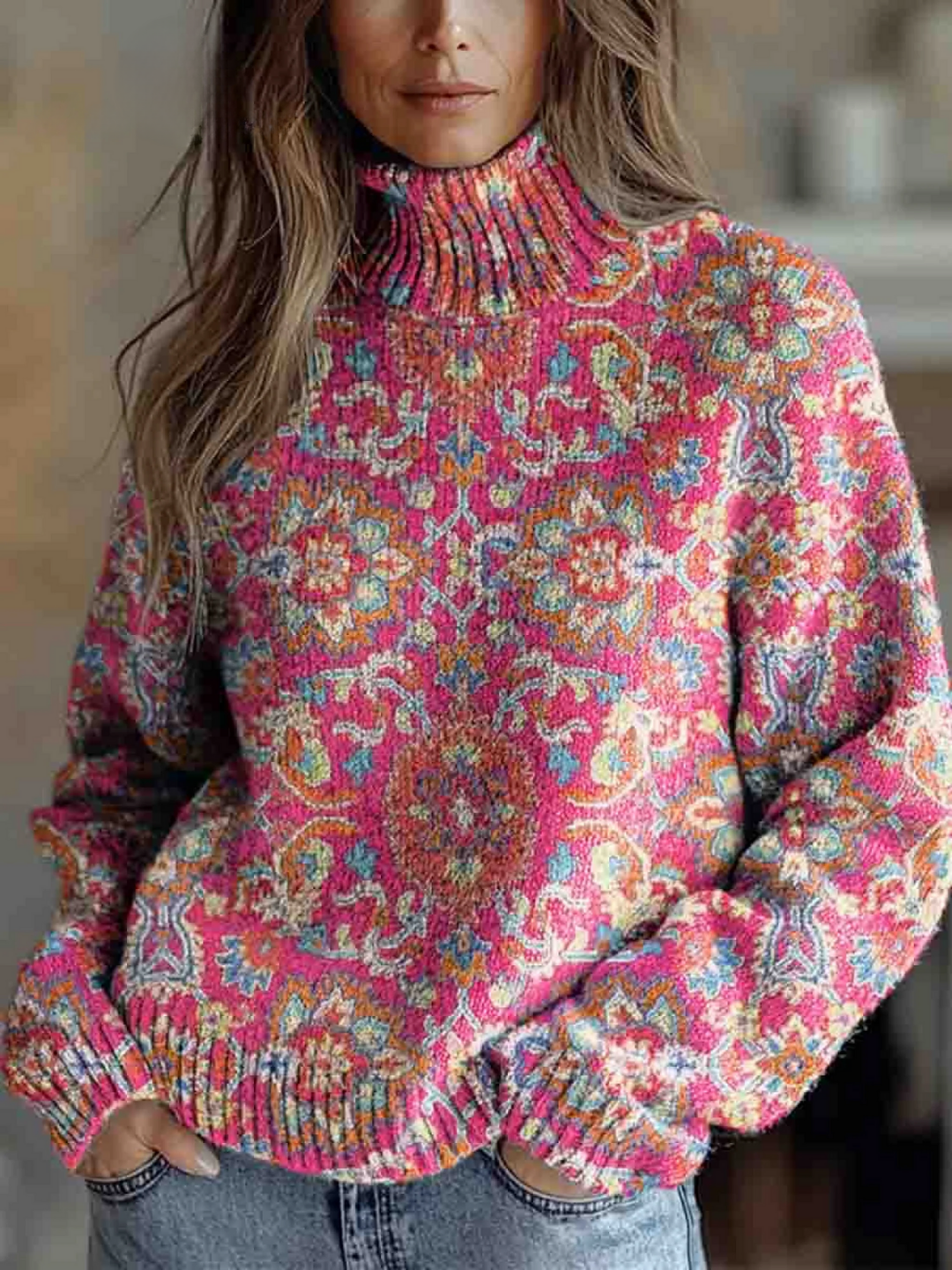 Emilia | Bohemian Patterned Turtleneck Jumper
