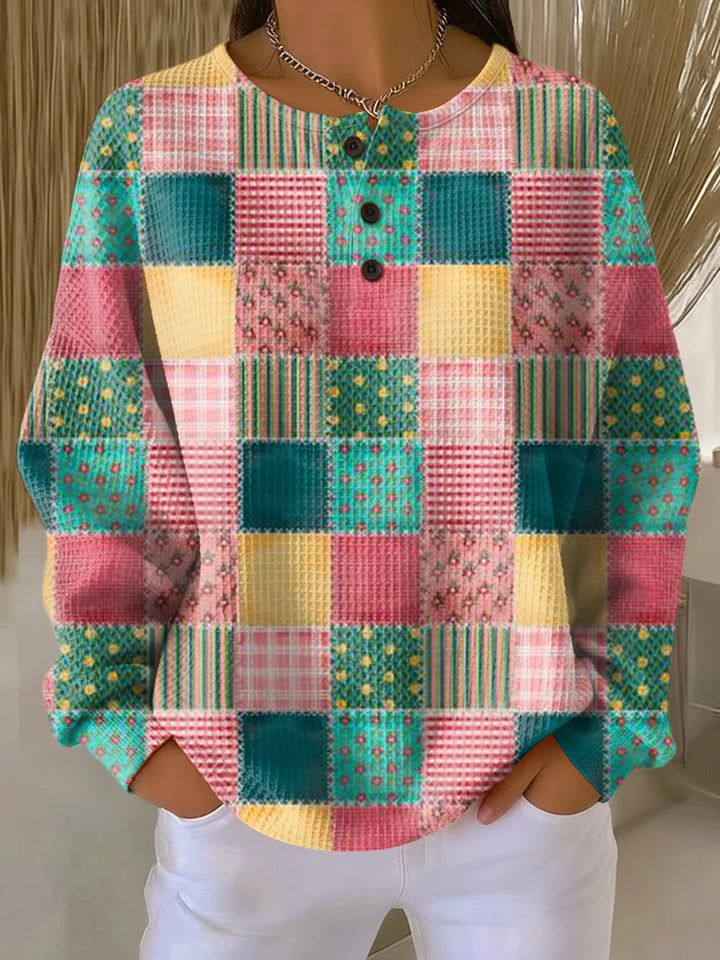 Agatha | Patchwork Button-Neck Sweater