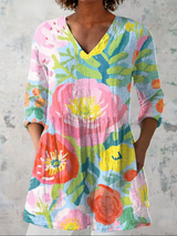 Priya | Watercolour Floral V-Neck Tunic Blouse