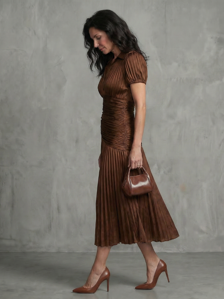 Margery | Pleated Waistline Stripe Midi Dress