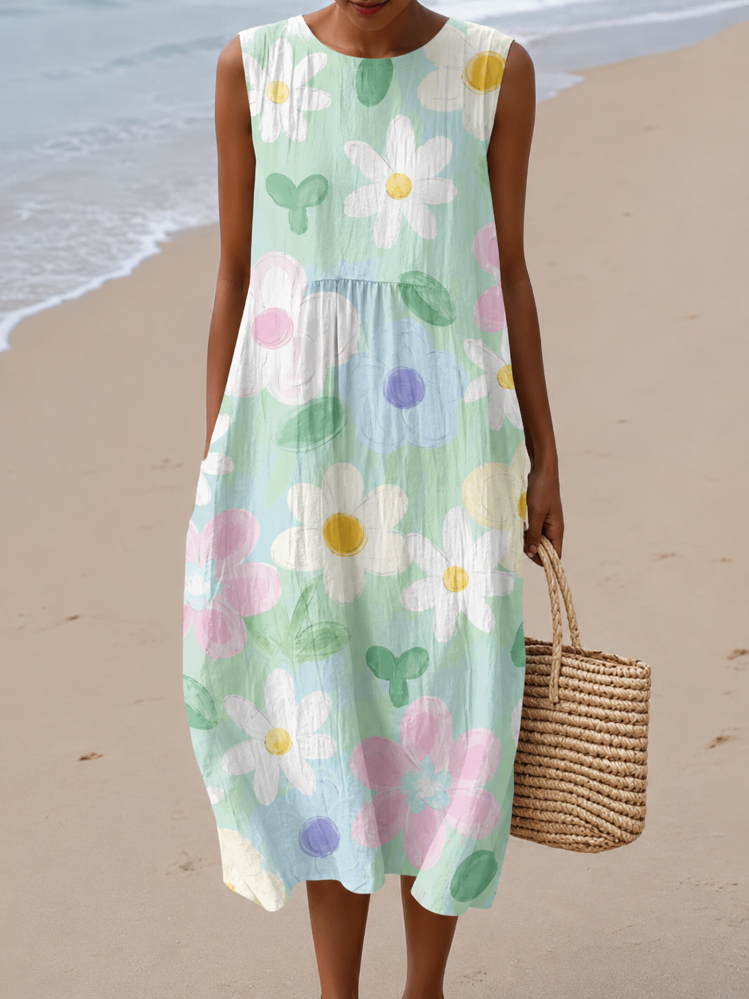 June | Blossom-Print Sleeveless Midi Dress
