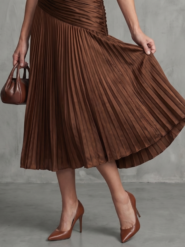 Meredith | Pleated Waistline Stripe Midi Dress