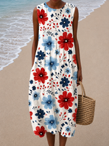 Seraphina | Blossom-Print Sleeveless Midi Dress