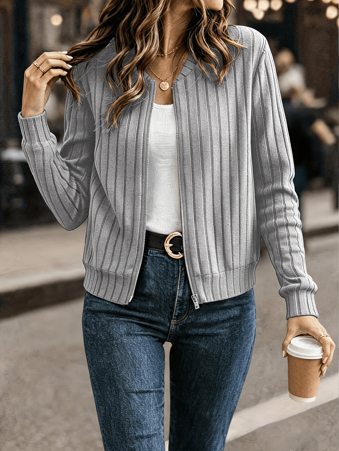 Adeline | Ribbed Zip-Up Jacket