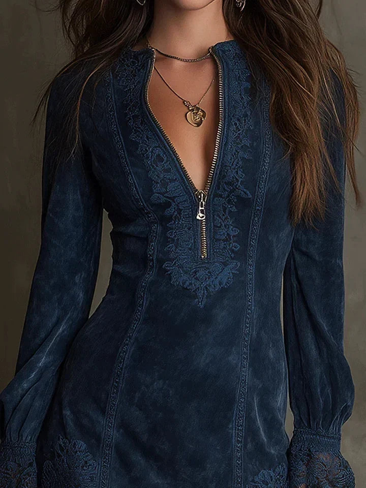 Bianca | Lace-Trimmed Zip-Front Dress