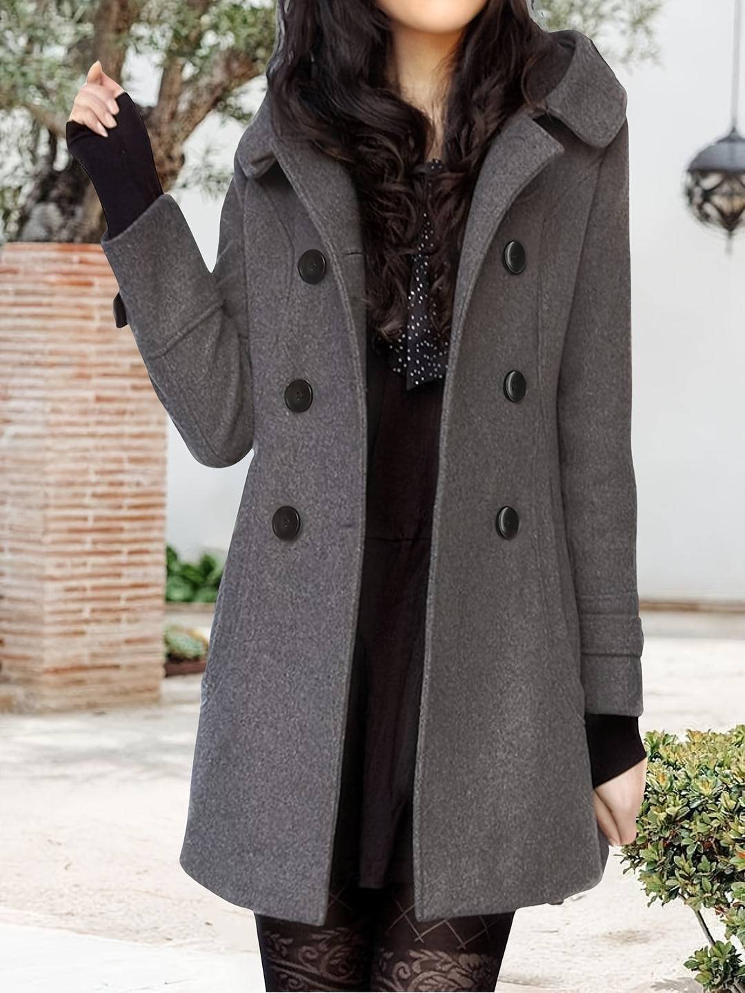 Mireille | Hooded Double-Breasted Mid-Length Coat