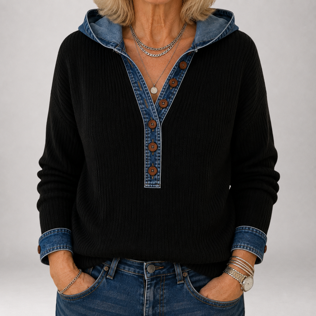 Bridie | Contrast-Trim Hooded Sweater