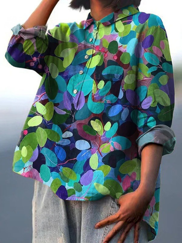 Bettina | Painterly Leaf-Print Casual Shirt