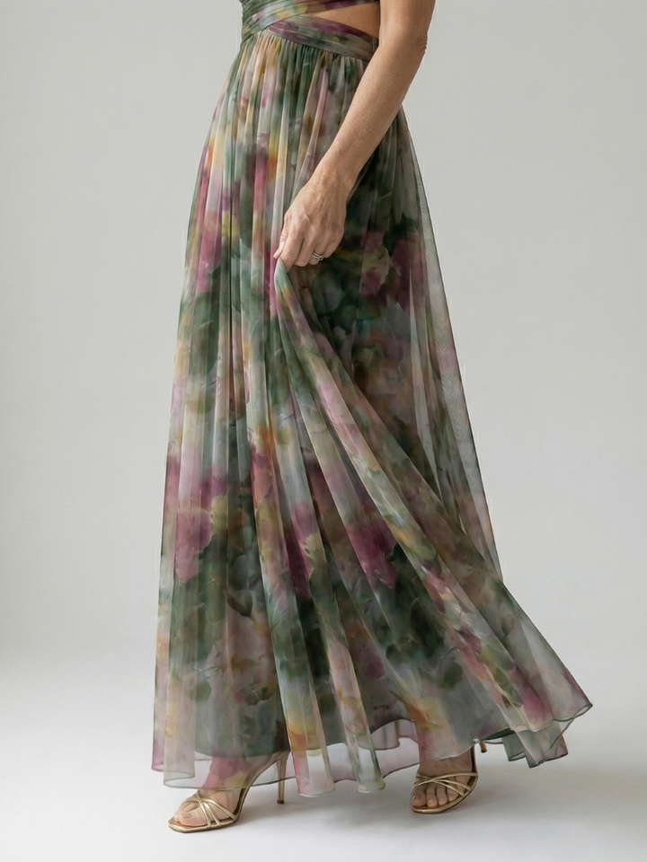 Aveline | Flowing Watercolour Maxi Dress