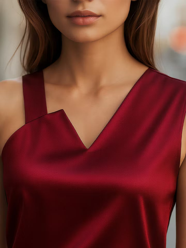 Simone | Asymmetrical Neck Sleeveless Blouse