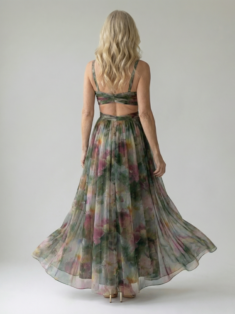 Aveline | Flowing Watercolour Maxi Dress