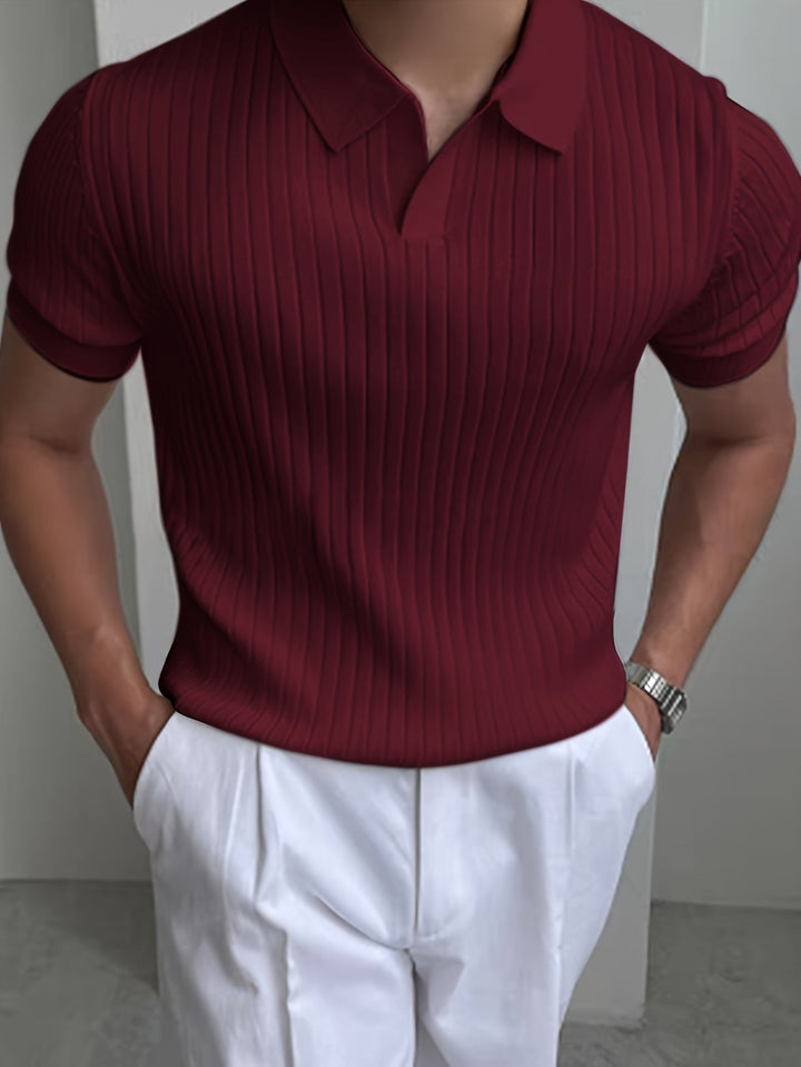 Vincent | Ribbed Open-Collar Polo Shirt