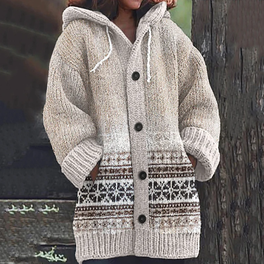 Vera | Hooded Nordic Knit Cardigan