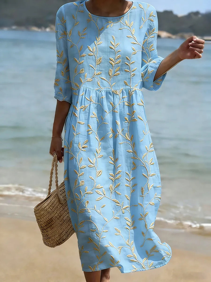 Elise | Embroidered Leaf-Trail Dress