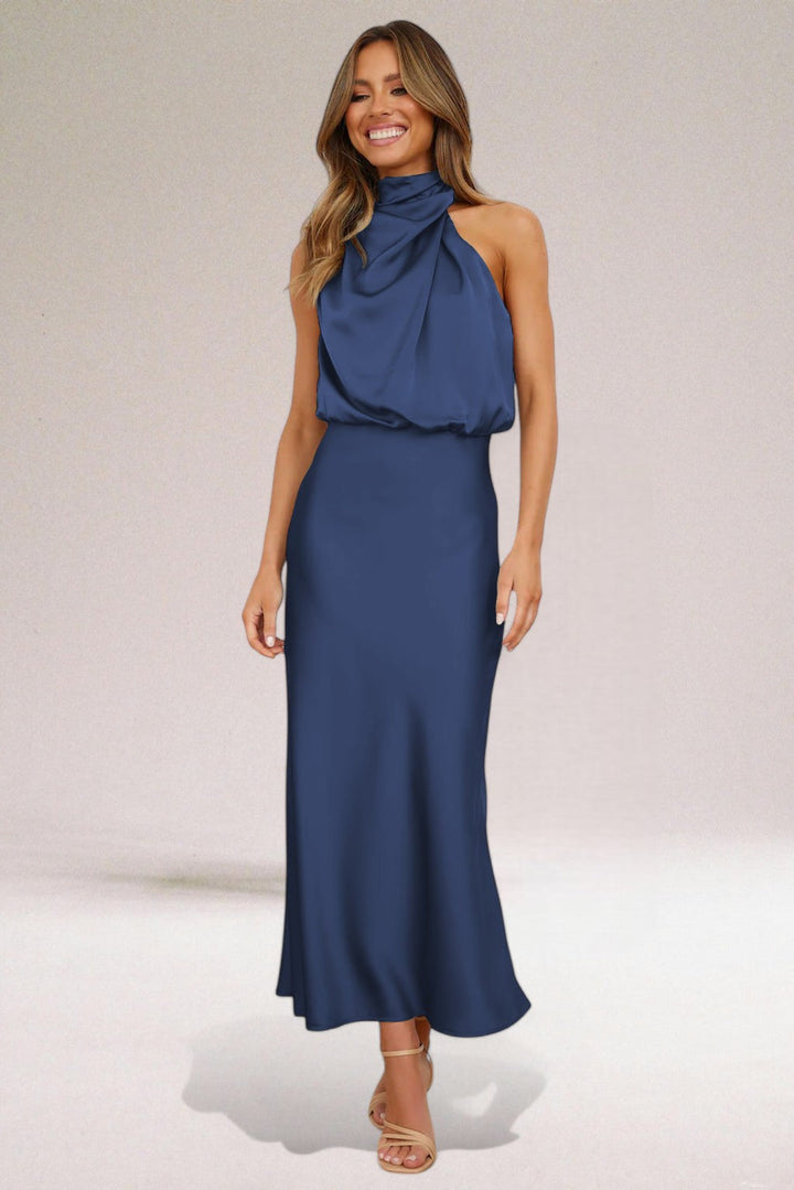 Isla | Draped High-Neck Evening Dress