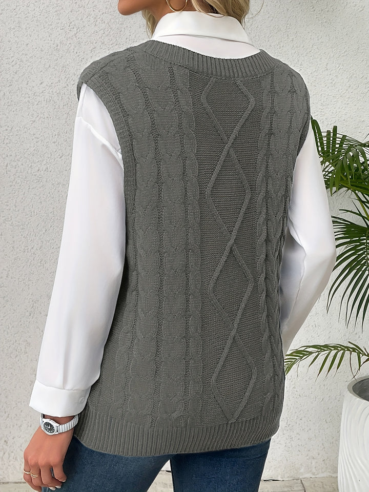 Vivian | Cable-Knit V-Neck Sweater Vest