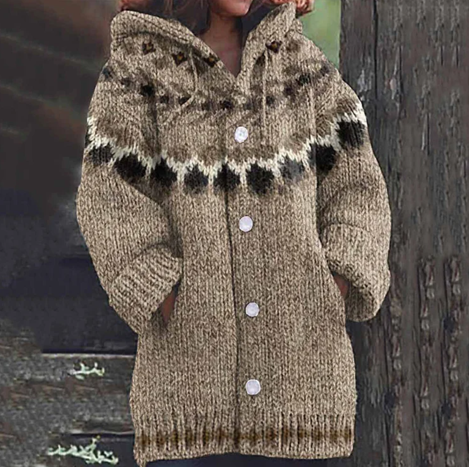 Thea | Cosy Patterned Hooded Cardigan