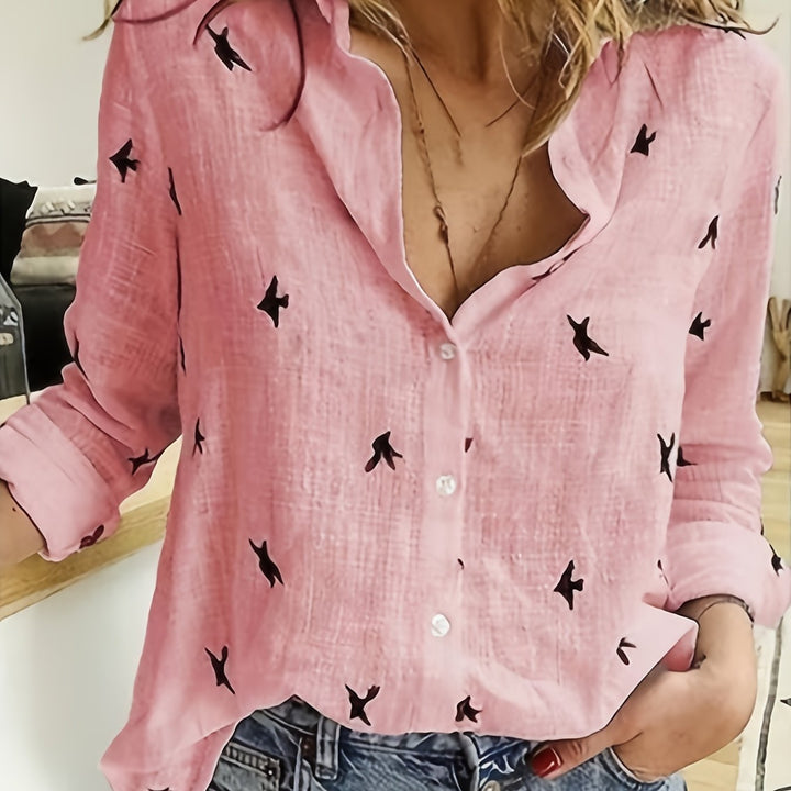 Matilda | Bird Print Button-Up Shirt