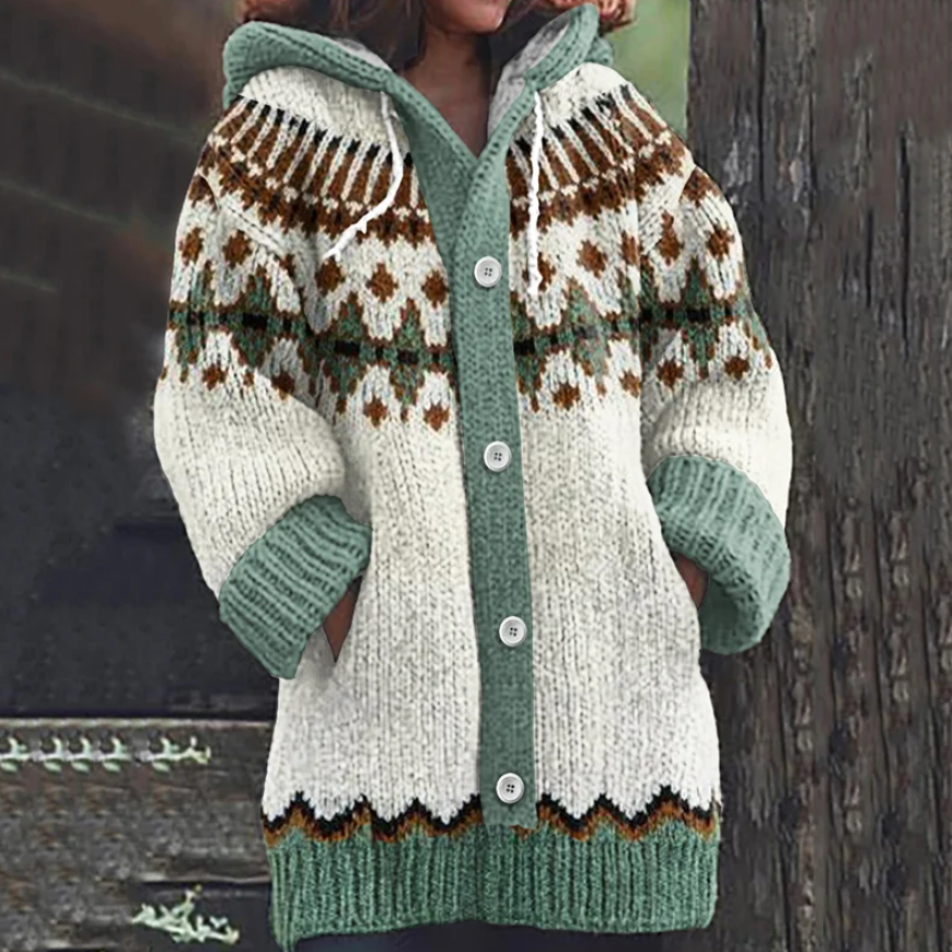 Vera | Hooded Nordic Knit Cardigan