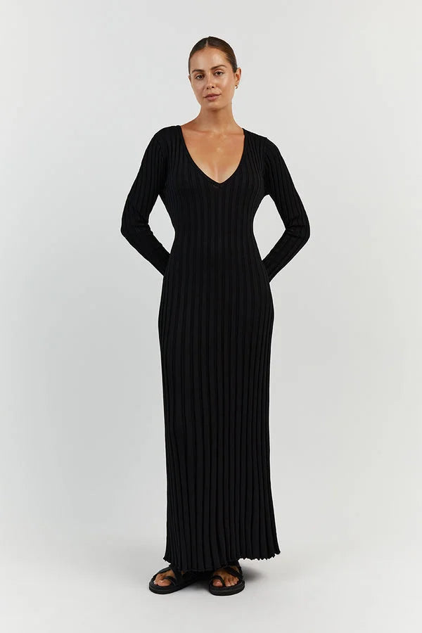 Ruby | Softly Ribbed V-Neck Midi Dress