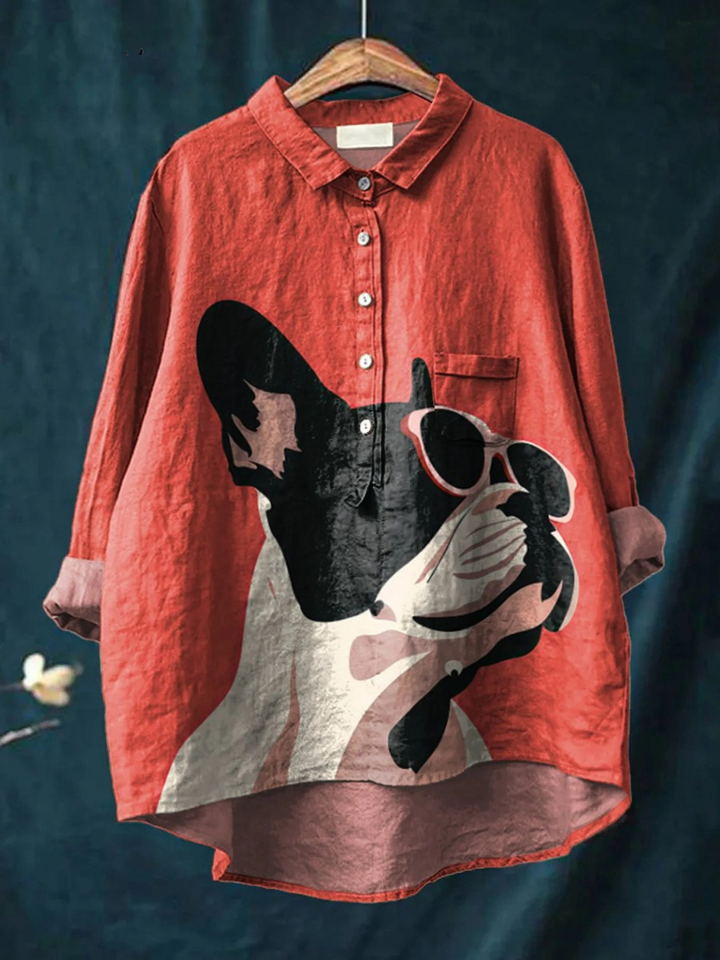 Bridgette | Playful Bulldog-Print Casual Shirt