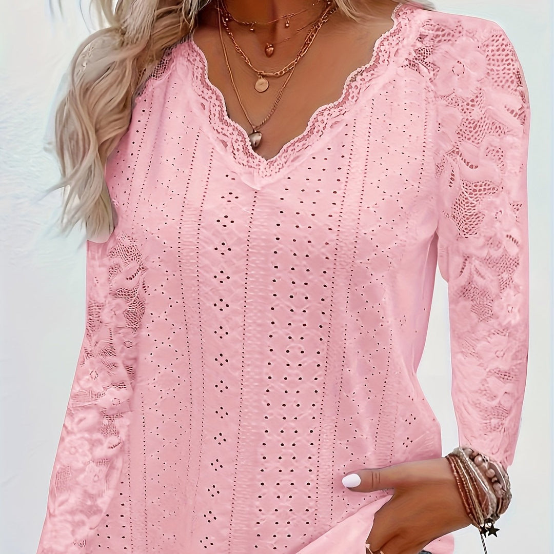 Felicity | Lace-Trimmed Eyelet Top