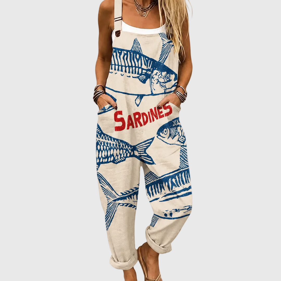 Ursuline | Relaxed Sardine Print Dungaree Jumpsuit