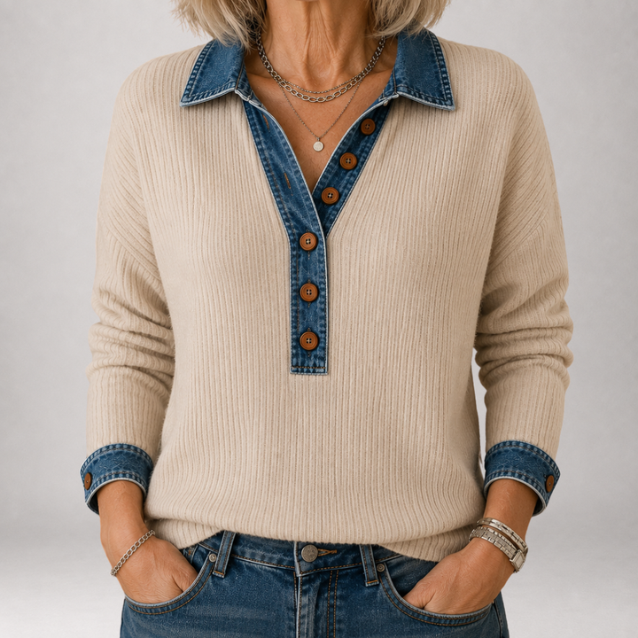 Amelia | Collared Ribbed Polo Sweater
