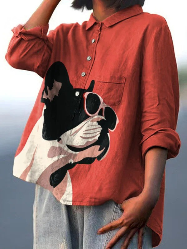 Bridgette | Playful Bulldog-Print Casual Shirt