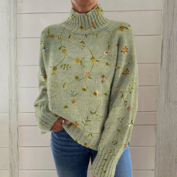 Cynthia | Floral Embroidered Turtleneck Sweater