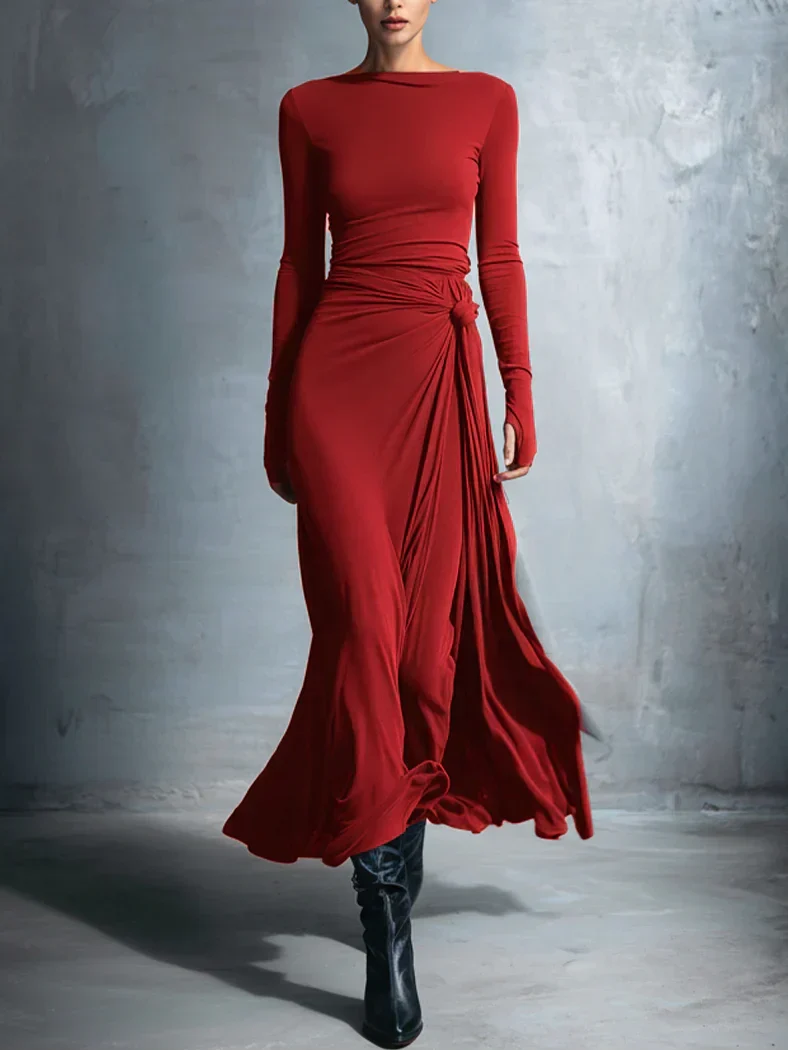 Elena | Draped Side-Knot Maxi Dress