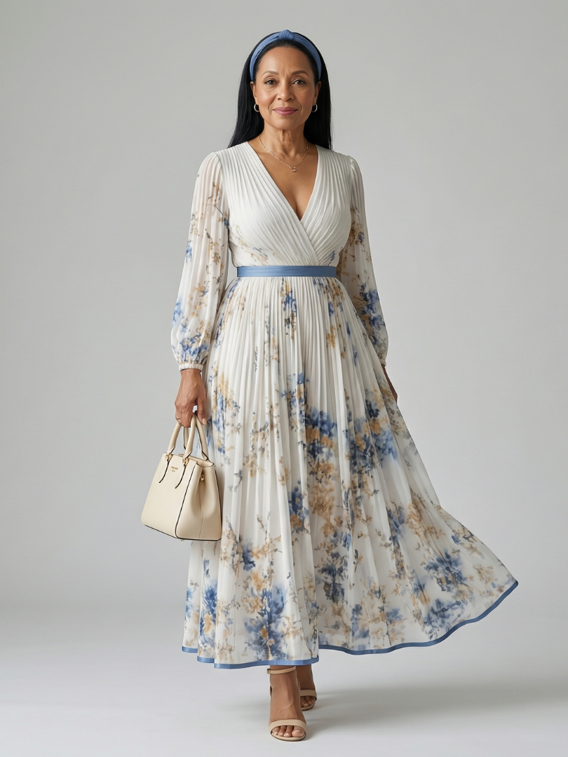 Wilhelmina | Pleated Wrap Midi Dress
