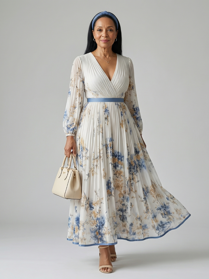 Wilhelmina | Pleated Wrap Midi Dress