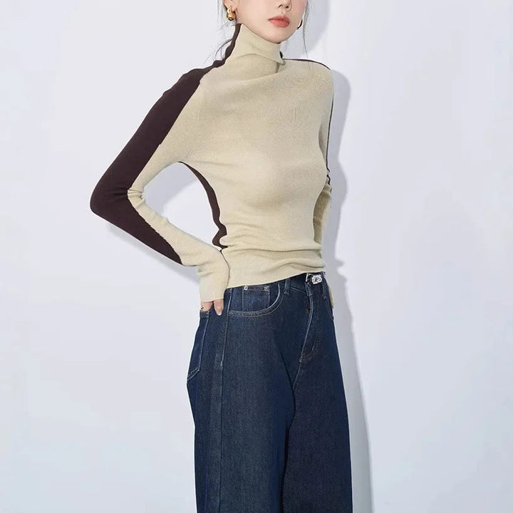 Vera | Mock Neck Contrast-Sleeve Top